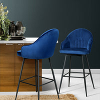 Thumbnail for Artiss 2x Bar Stools Velvet Swivel Metal Legs Blue