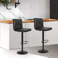 Thumbnail for Artiss 2x Bar Stools Kitchen Dining Chairs Gas Lift Stool Leather Black