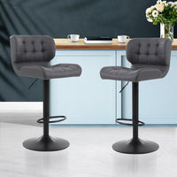 Thumbnail for Artiss 2x Bar Stools Gas Lift Leather Padded Grey