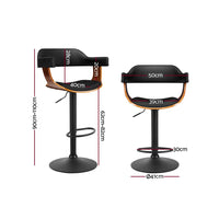 Thumbnail for Artiss Bar Stools Gas Lift Leather w/Armrest All Black