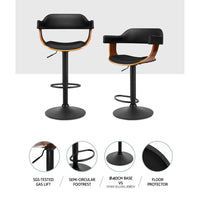 Thumbnail for Artiss Bar Stools Gas Lift Leather w/Armrest All Black