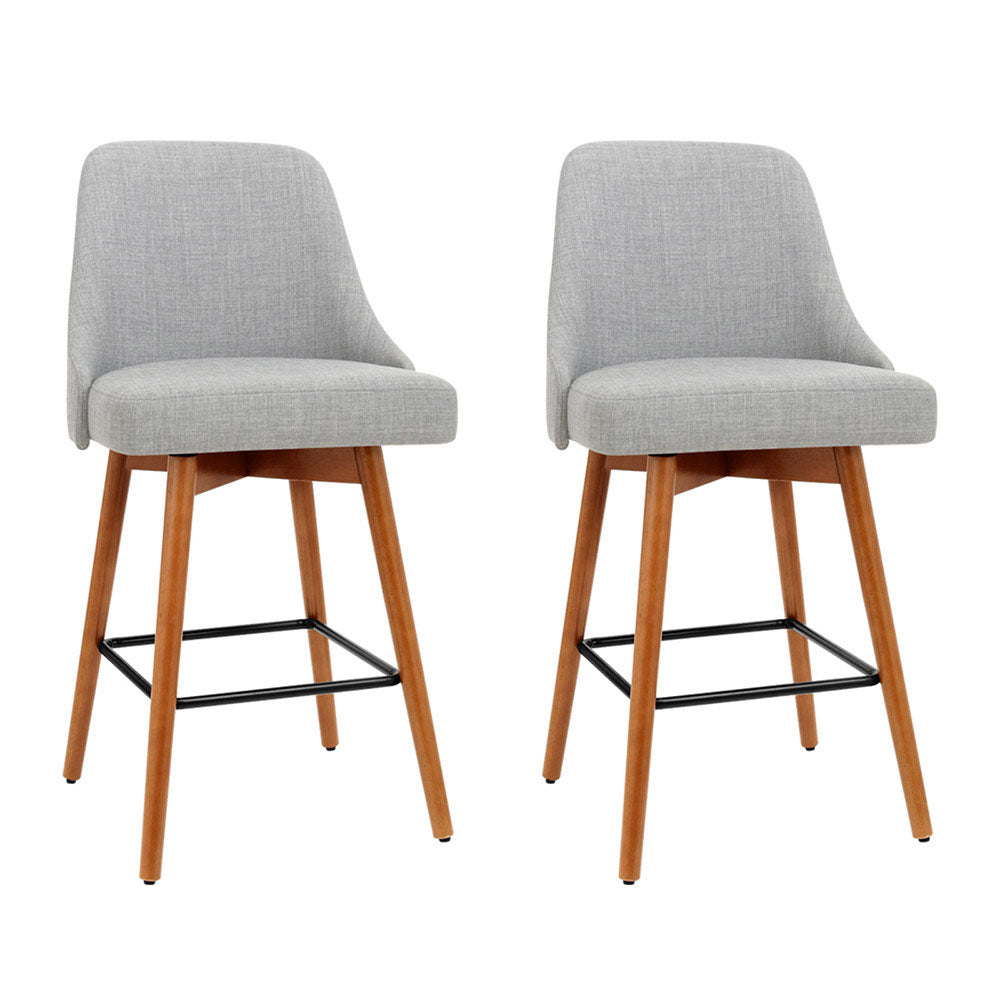 Artiss 2x Bar Stools Swivel Seat Wooden Grey