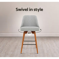 Thumbnail for Artiss 2x Bar Stools Swivel Seat Wooden Grey