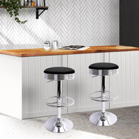 Thumbnail for Artiss 4x Bar Stools Leather Padded Gas Lift Silver