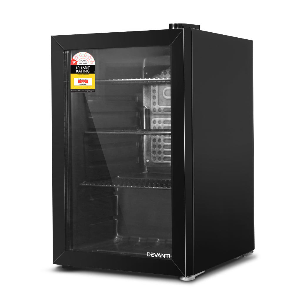 Devanti 70L Bar Fridge Glass Door w/Light Black - Bring To Door 