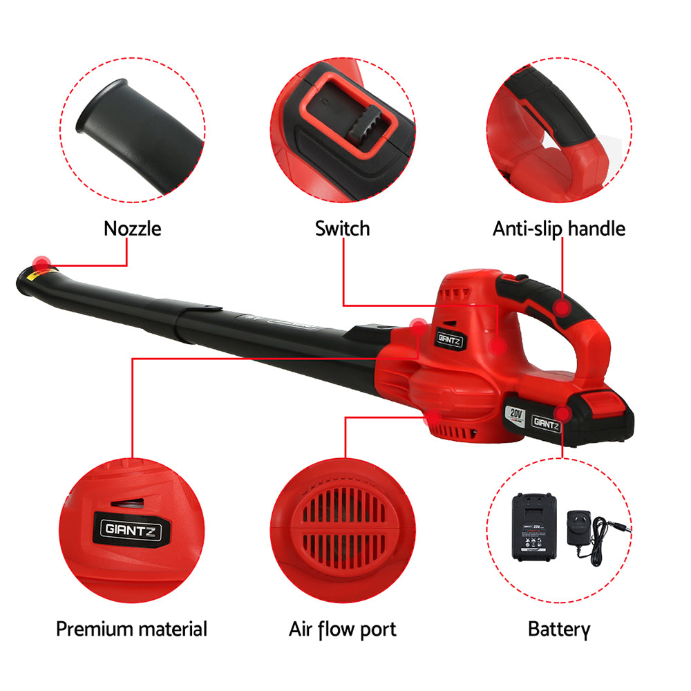 Giantz 20V Cordless Leaf Blower Garden Lithium Battery Electric Nozzles 2-Speed - Bring To Door 