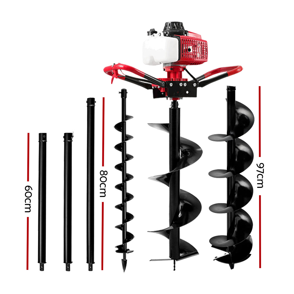 Giantz 80CC Post Hole Digger Petrol Motor Drill Extension Auger Bits - Bring To Door 