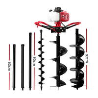 Thumbnail for Giantz 80CC Post Hole Digger Petrol Motor Drill Extension Auger Bits - Bring To Door 