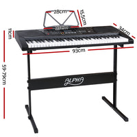 Thumbnail for Alpha 61 Keys Electronic Piano Keyboard Digital Electric w/ Stand Lighted Black