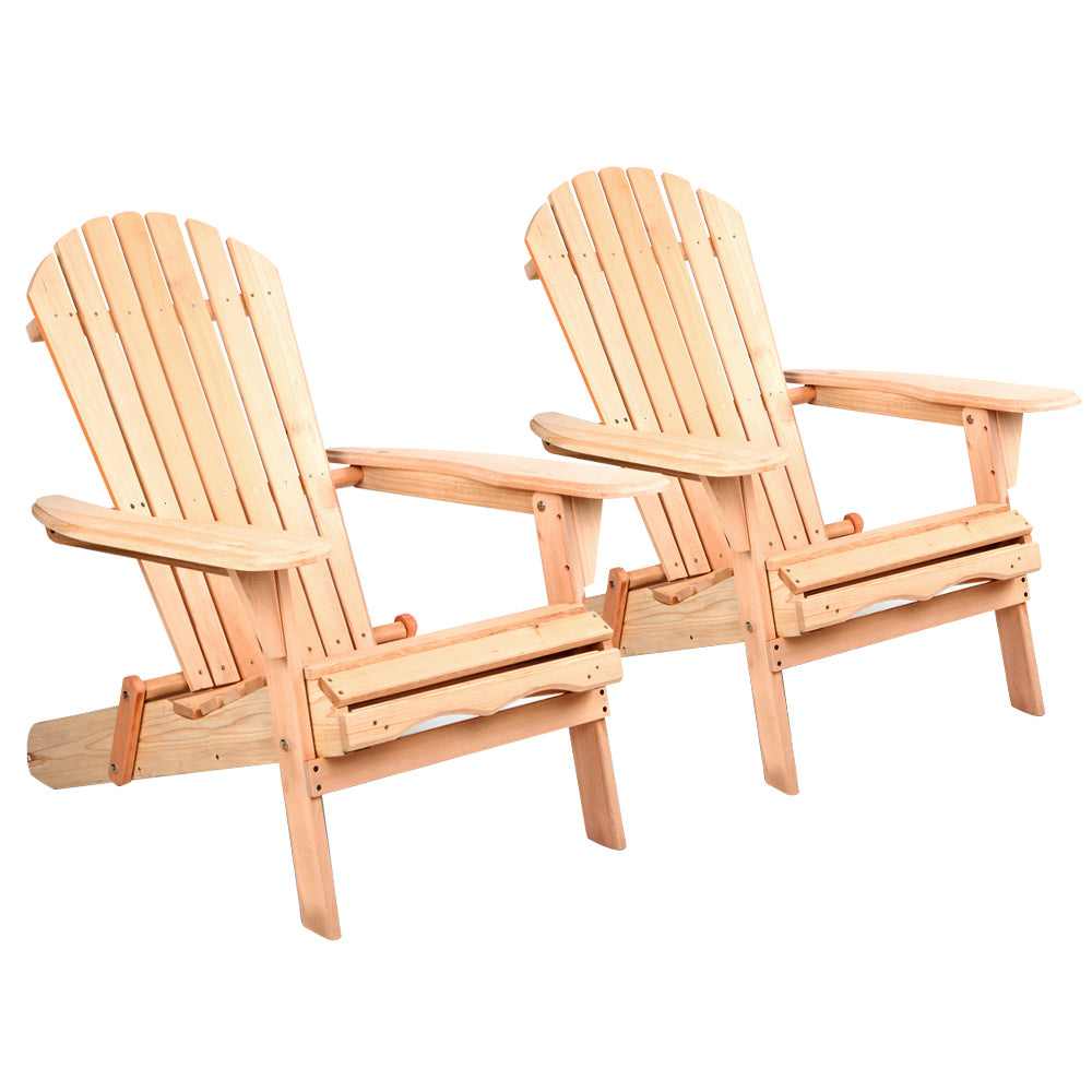 Gardeon Adirondack Outdoor Chairs Wooden Beach Chair Patio Furniture Garden Natural Set of 2 - Bring To Door 