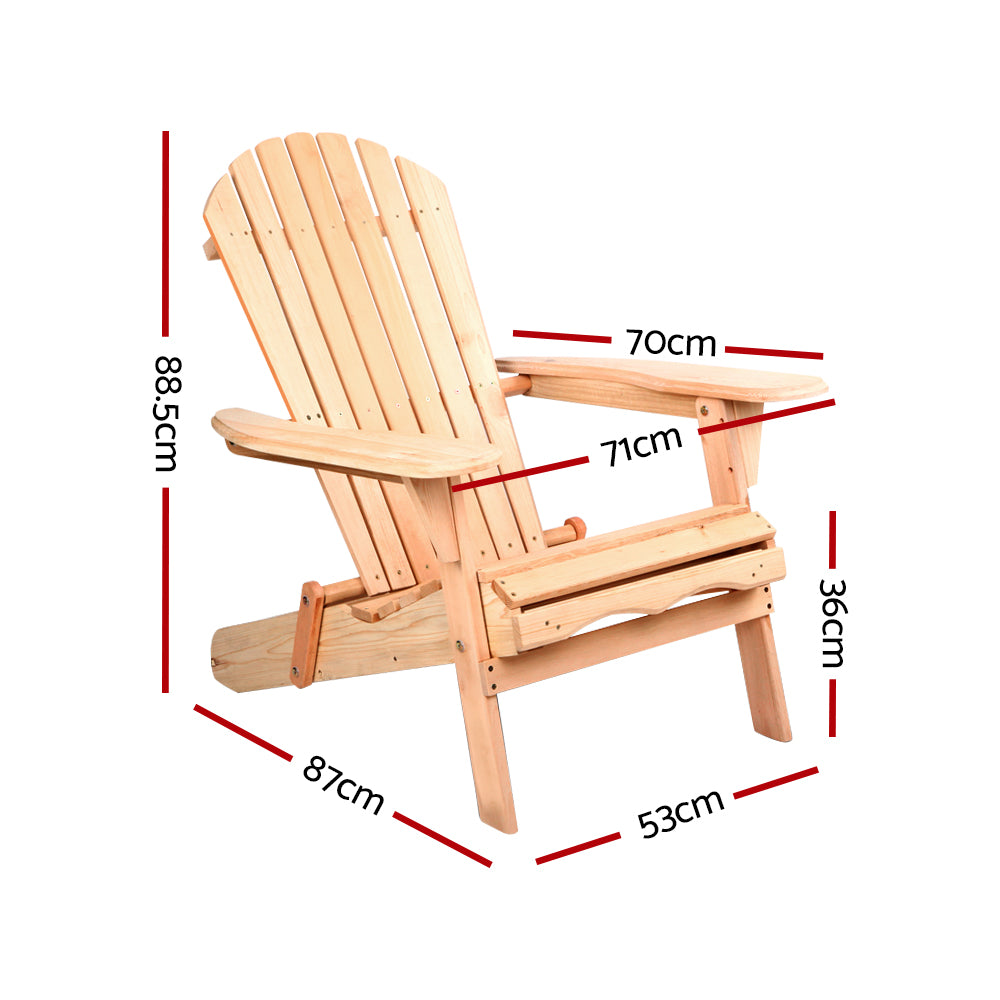 Gardeon Adirondack Outdoor Chairs Wooden Beach Chair Patio Furniture Garden Natural Set of 2 - Bring To Door 