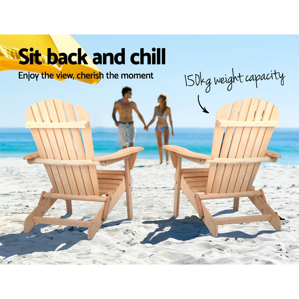 Gardeon Adirondack Outdoor Chairs Wooden Beach Chair Patio Furniture Garden Natural Set of 2 - Bring To Door 