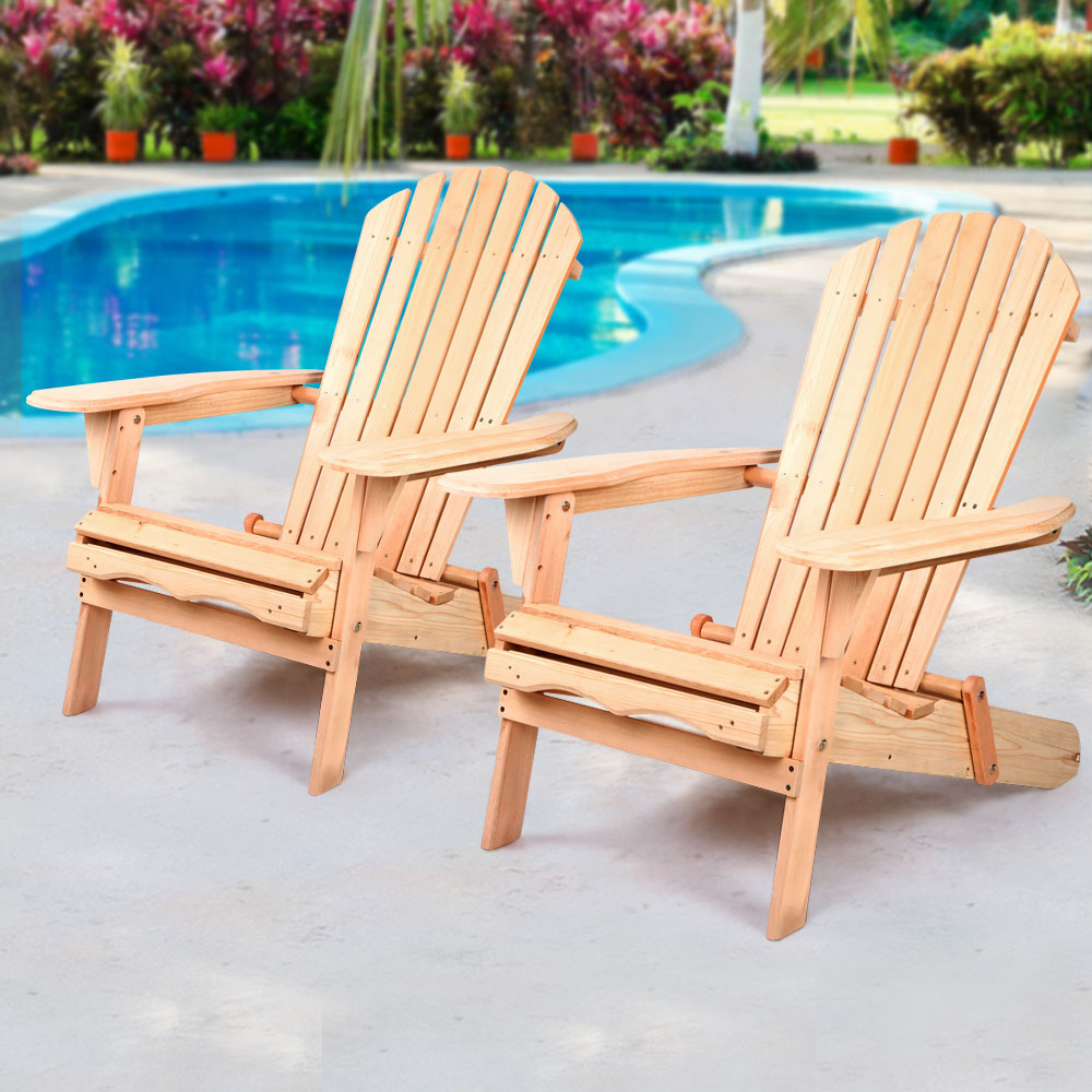 Gardeon Adirondack Outdoor Chairs Wooden Beach Chair Patio Furniture Garden Natural Set of 2 - Bring To Door 