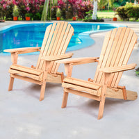 Thumbnail for Gardeon Adirondack Outdoor Chairs Wooden Beach Chair Patio Furniture Garden Natural Set of 2 - Bring To Door 