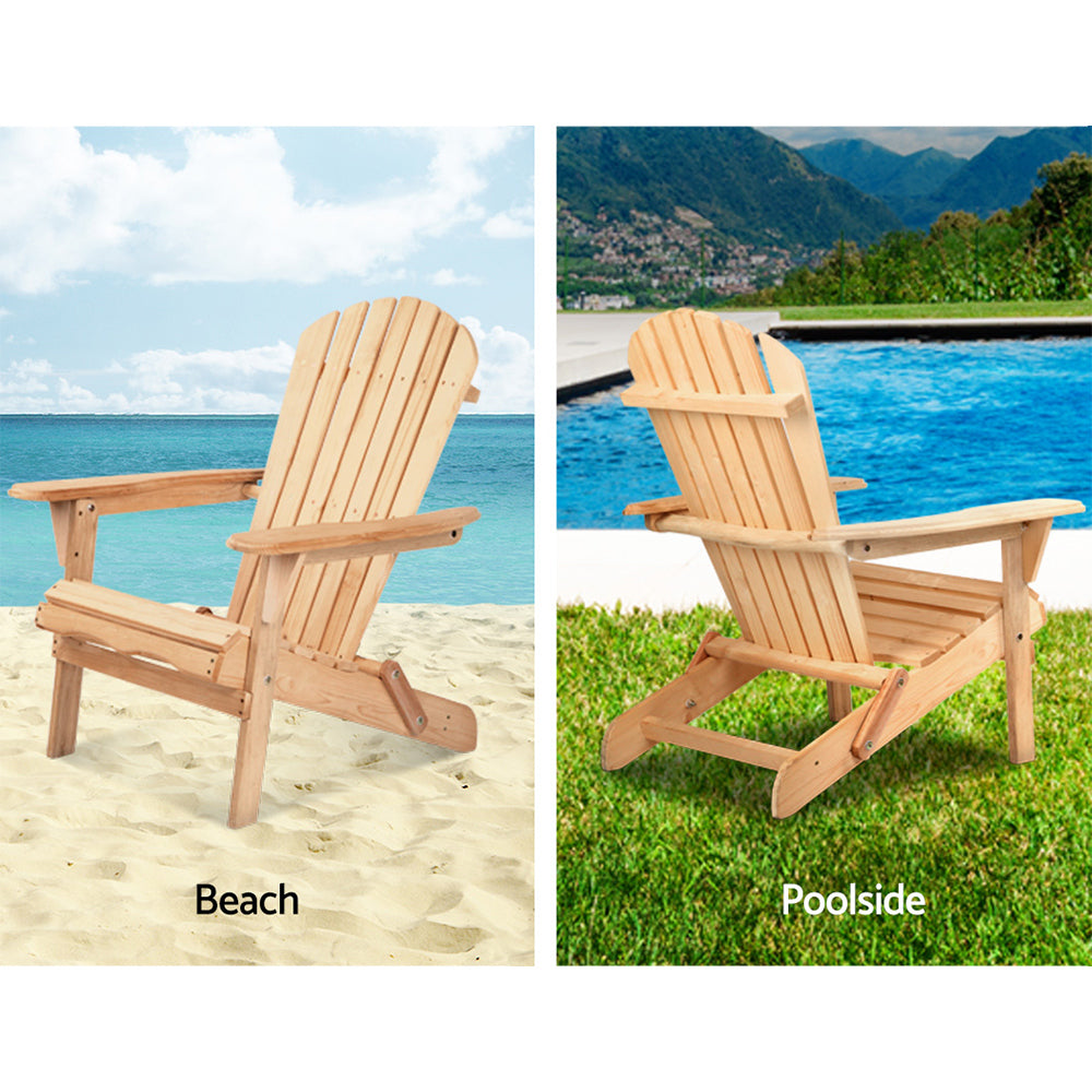 Gardeon Adirondack Outdoor Chairs Wooden Beach Chair Patio Furniture Garden Natural Set of 2 - Bring To Door 