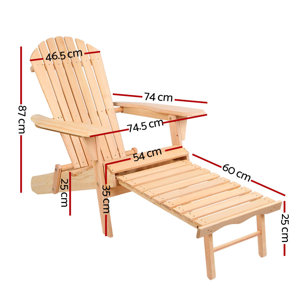 Gardeon 2PC Adirondack Outdoor Chairs Wooden Sun Lounge Patio Furniture Garden Natural - Bring To Door 