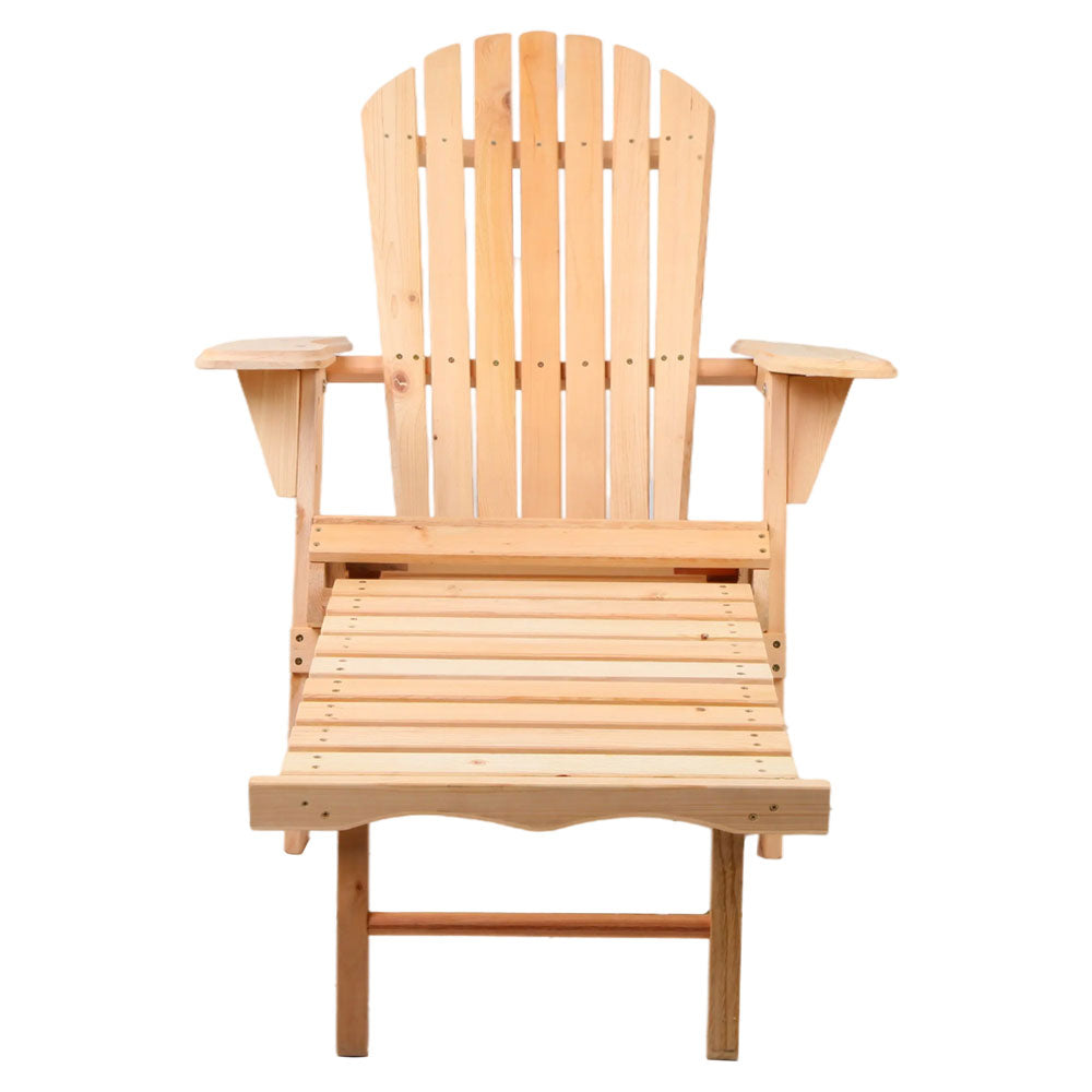 Gardeon 2PC Adirondack Outdoor Chairs Wooden Sun Lounge Patio Furniture Garden Natural - Bring To Door 