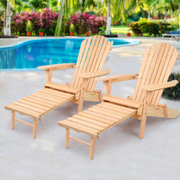 Thumbnail for Gardeon 2PC Adirondack Outdoor Chairs Wooden Sun Lounge Patio Furniture Garden Natural - Bring To Door 