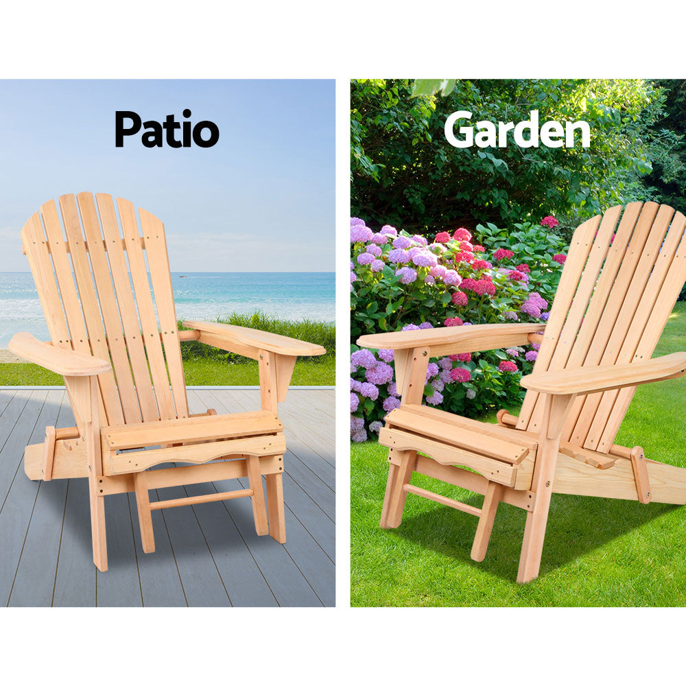 Gardeon 2PC Adirondack Outdoor Chairs Wooden Sun Lounge Patio Furniture Garden Natural - Bring To Door 