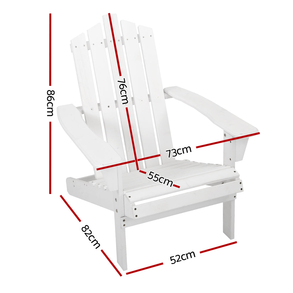 Gardeon Adirondack Outdoor Chairs Wooden Beach Chair Patio Furniture Garden White - Bring To Door 