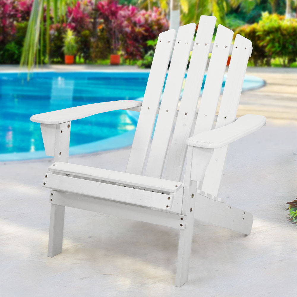 Gardeon Adirondack Outdoor Chairs Wooden Beach Chair Patio Furniture Garden White - Bring To Door 