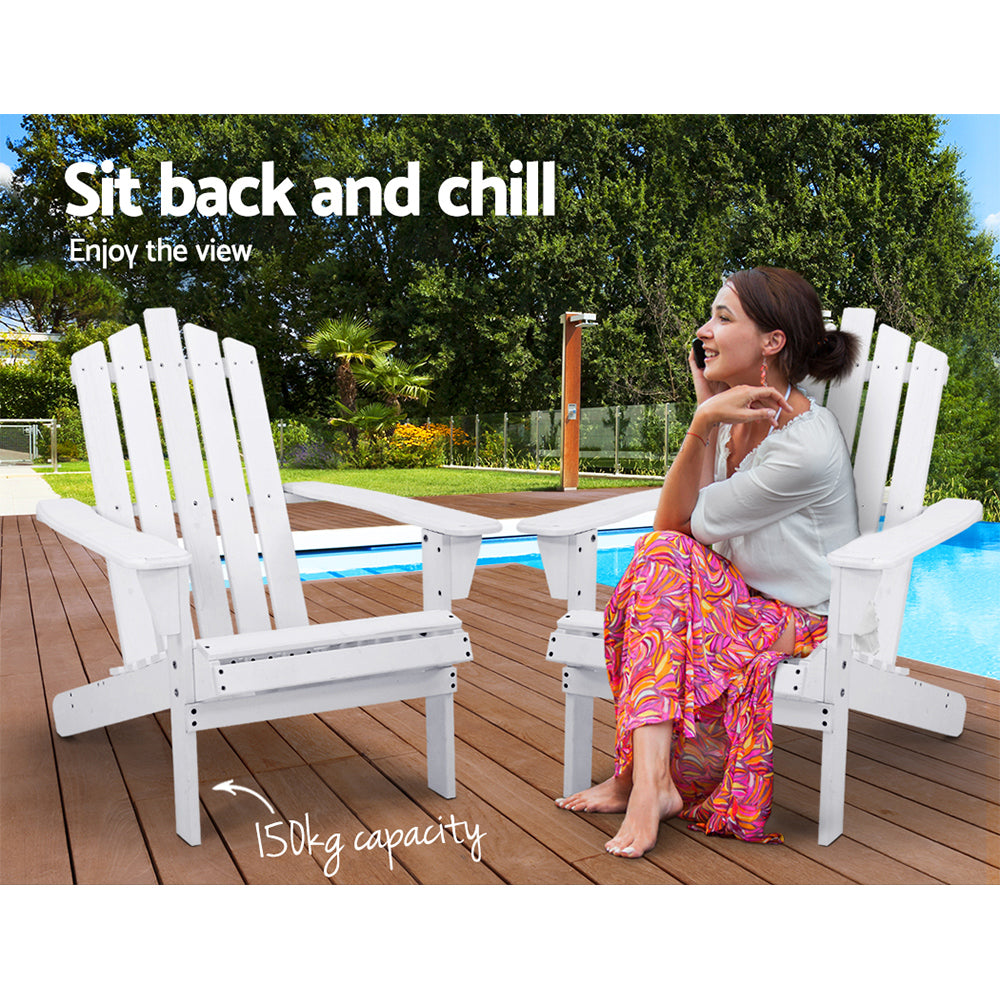 Gardeon Adirondack Outdoor Chairs Wooden Beach Chair Patio Furniture Garden White - Bring To Door 