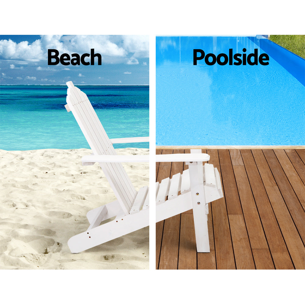 Gardeon Adirondack Outdoor Chairs Wooden Beach Chair Patio Furniture Garden White - Bring To Door 