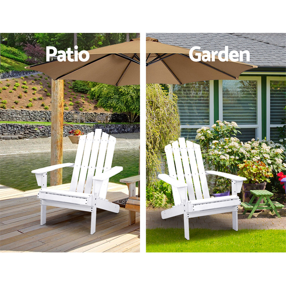 Gardeon Adirondack Outdoor Chairs Wooden Beach Chair Patio Furniture Garden White - Bring To Door 