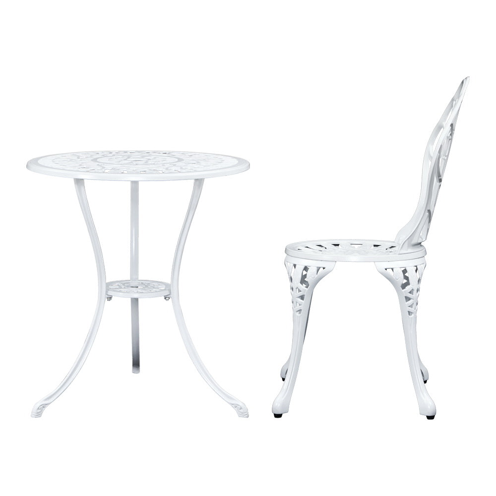 Gardeon 3PC Outdoor Setting Bistro Set Chairs Table Cast Aluminum Patio Furniture Tulip White - Bring To Door 