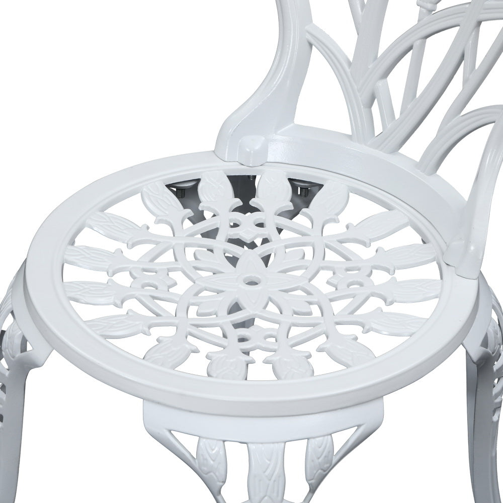 Gardeon 3PC Outdoor Setting Bistro Set Chairs Table Cast Aluminum Patio Furniture Tulip White - Bring To Door 