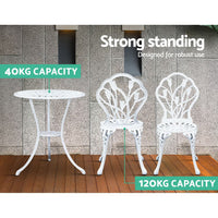 Thumbnail for Gardeon 3PC Outdoor Setting Bistro Set Chairs Table Cast Aluminum Patio Furniture Tulip White - Bring To Door 