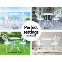 Thumbnail for Gardeon 3PC Outdoor Setting Bistro Set Chairs Table Cast Aluminum Patio Furniture Tulip White - Bring To Door 