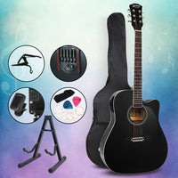 Thumbnail for Alpha 41 Inch Acoustic Guitar Equaliser Electric Output Cutaway w/ Stand Black