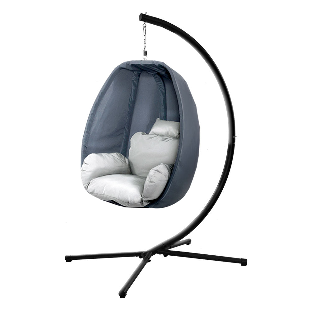 Gardeon Outdoor Egg Swing Chair Patio Furniture Pod Stand Canopy Foldable Grey - Bring To Door 