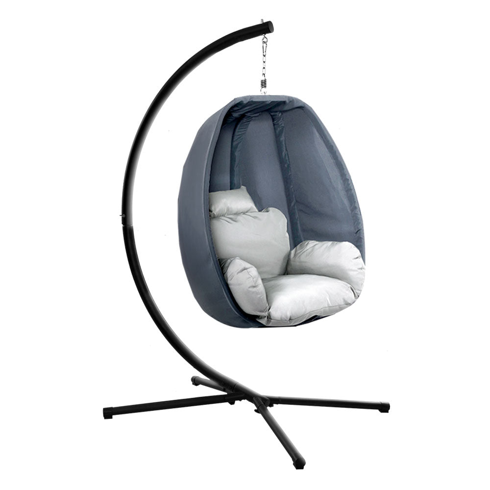 Gardeon Outdoor Egg Swing Chair Patio Furniture Pod Stand Canopy Foldable Grey - Bring To Door 