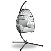 Thumbnail for Gardeon Outdoor Egg Swing Chair Wicker Rope Furniture Pod Stand Cushion Grey - Bring To Door 