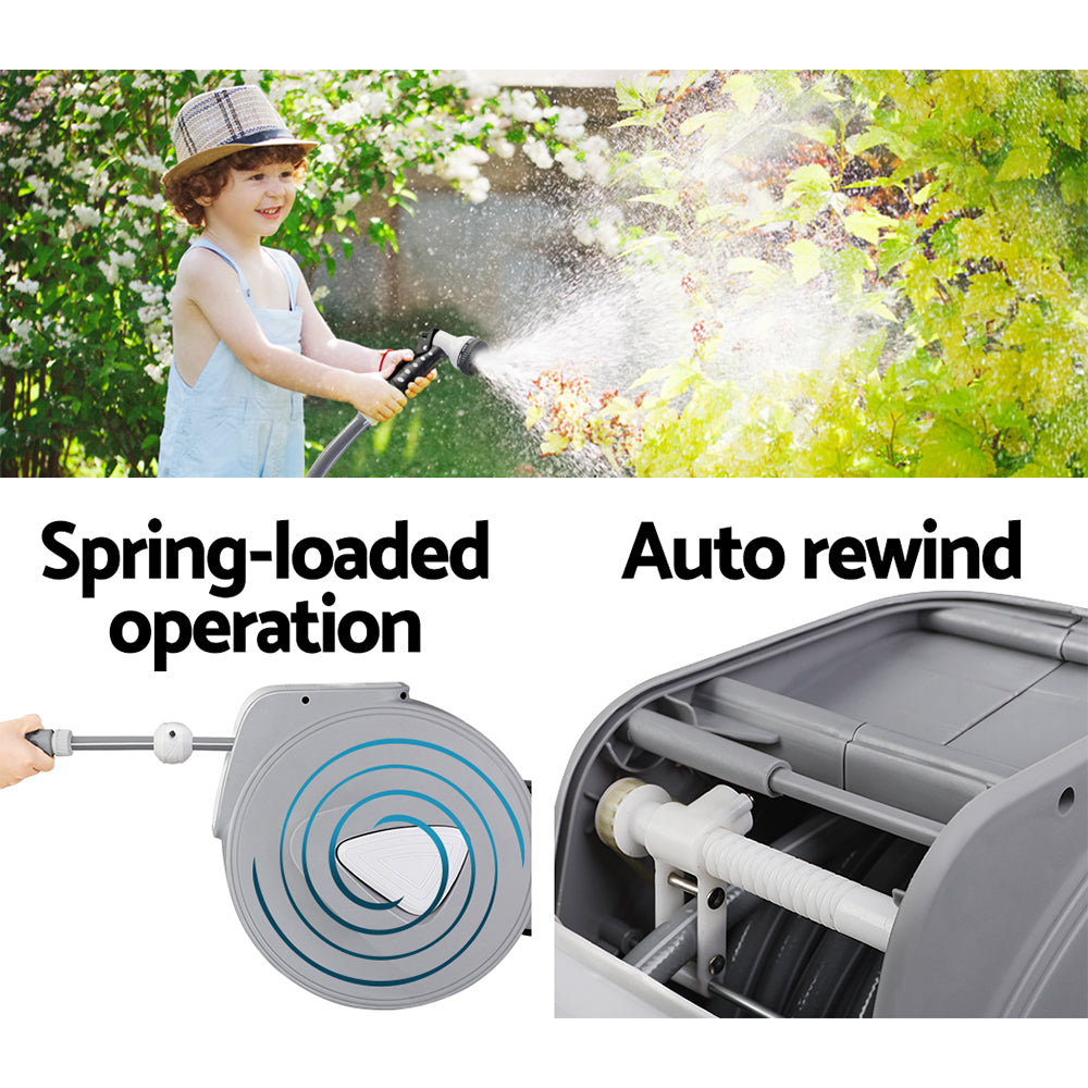 Water Hose Reel 10M Retractable Auto Rewind Garden Spray Gun - Bring To Door 