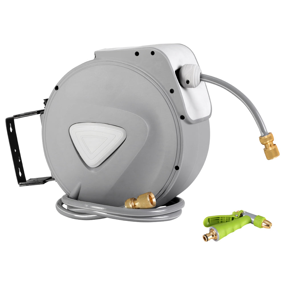 Water Hose Reel 30M Retractable Garden Auto Rewind Brass Spray Gun - Bring To Door 