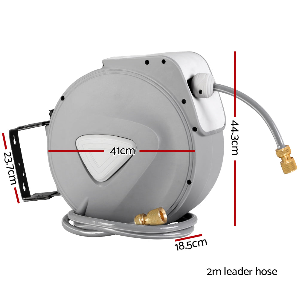 Water Hose Reel 30M Retractable Garden Auto Rewind Brass Spray Gun - Bring To Door 