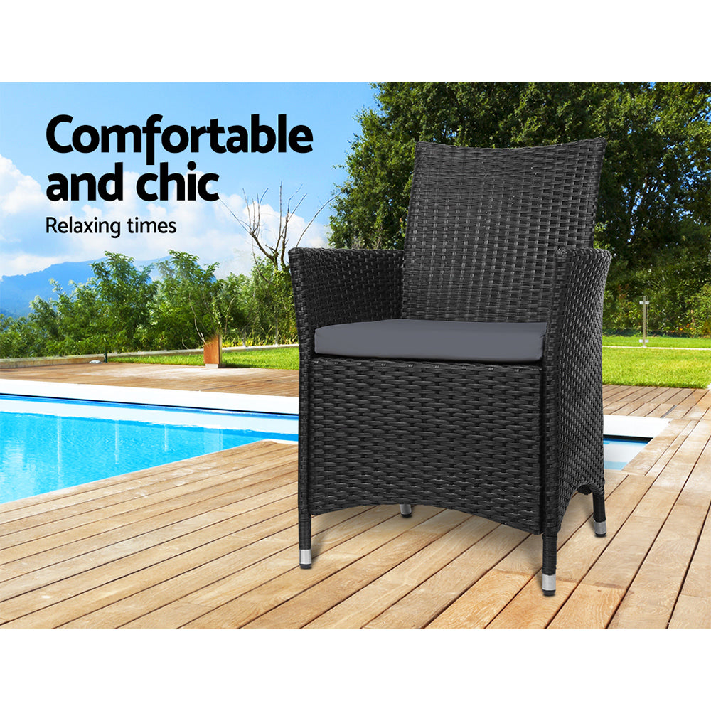 Gardeon 2PC Outdoor Dining Chairs Patio Furniture Wicker Garden Cushion Idris - Bring To Door 