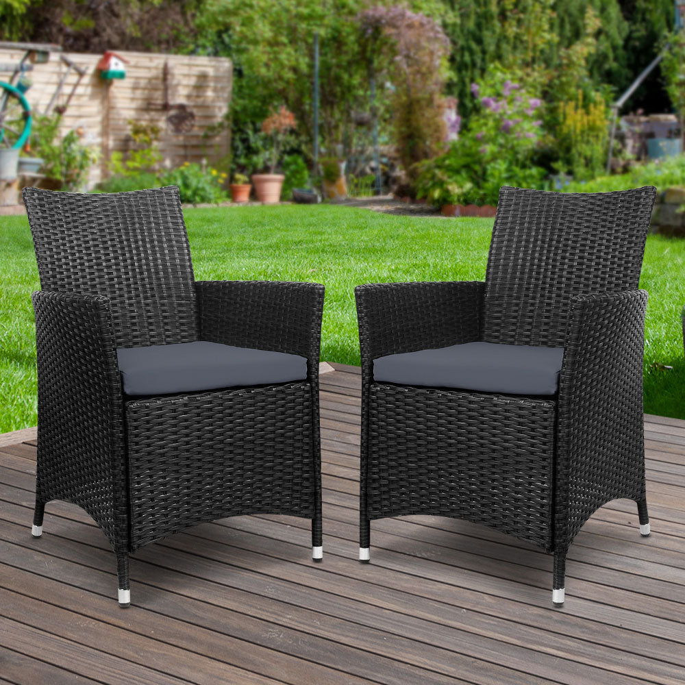 Gardeon 2PC Outdoor Dining Chairs Patio Furniture Wicker Garden Cushion Idris - Bring To Door 