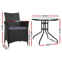 Thumbnail for Gardeon 3PC Bistro Set Outdoor Furniture Rattan Table Chairs Cushion Patio Garden Idris - Bring To Door 