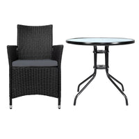 Thumbnail for Gardeon 3PC Bistro Set Outdoor Furniture Rattan Table Chairs Cushion Patio Garden Idris - Bring To Door 