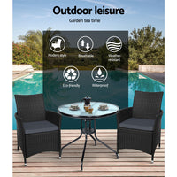 Thumbnail for Gardeon 3PC Bistro Set Outdoor Furniture Rattan Table Chairs Cushion Patio Garden Idris - Bring To Door 