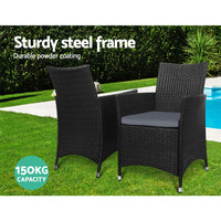 Thumbnail for Gardeon 3PC Bistro Set Outdoor Furniture Rattan Table Chairs Cushion Patio Garden Idris - Bring To Door 