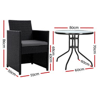 Thumbnail for Gardeon 3PC Bistro Set Outdoor Furniture Rattan Table Chairs Cushion Patio Garden Hugo - Bring To Door 