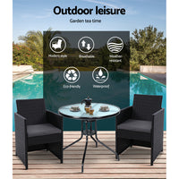 Thumbnail for Gardeon 3PC Bistro Set Outdoor Furniture Rattan Table Chairs Cushion Patio Garden Hugo - Bring To Door 