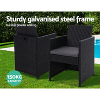 Thumbnail for Gardeon 3PC Bistro Set Outdoor Furniture Rattan Table Chairs Cushion Patio Garden Hugo - Bring To Door 