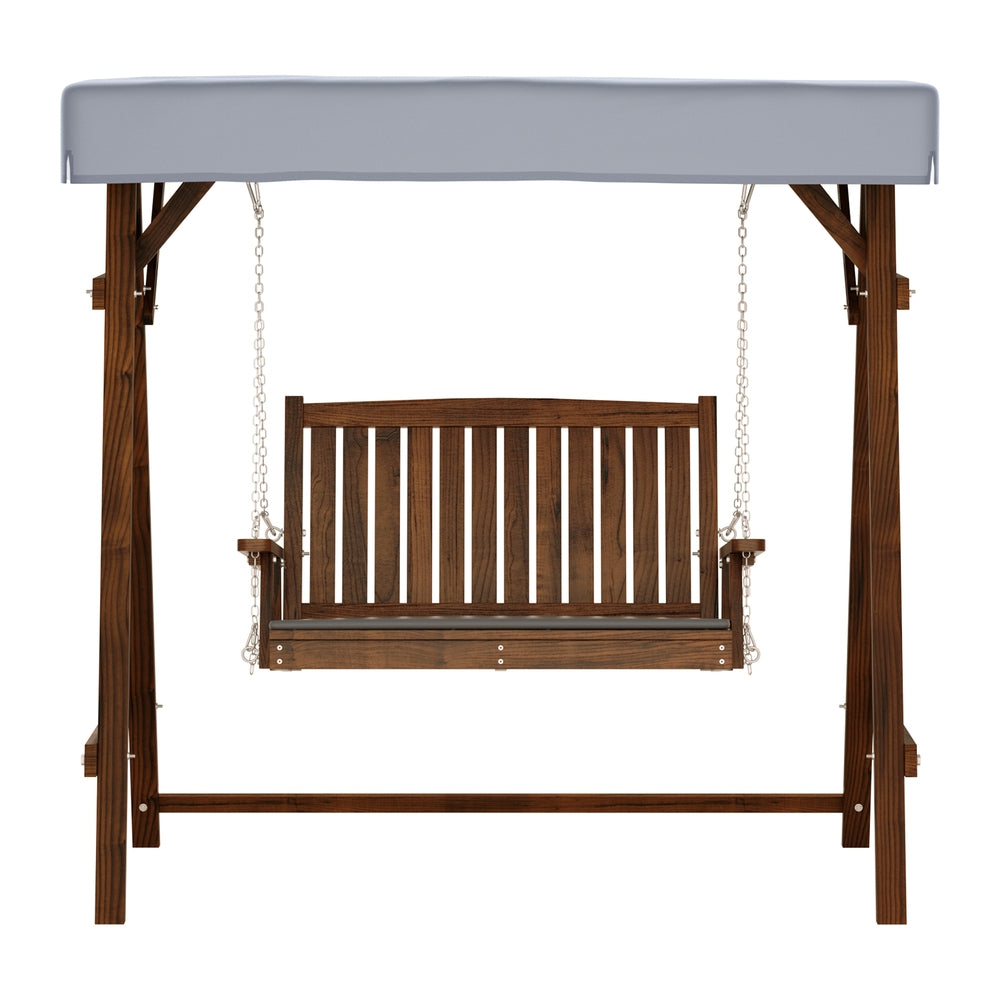 Gardeon Outdoor Wooden Swing Chair Garden Bench Canopy Cushion 2 Seater Charcoal - Bring To Door 