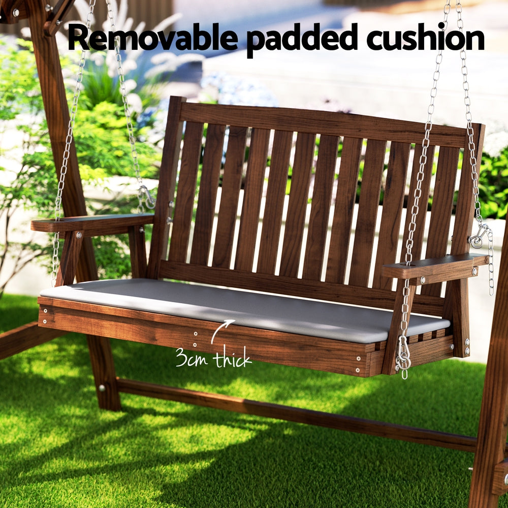 Gardeon Outdoor Wooden Swing Chair Garden Bench Canopy Cushion 2 Seater Charcoal - Bring To Door 